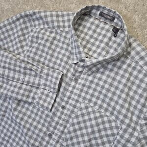 Toad&Co Seersucker Shirt Mens Large Gingham Check Gray Breathable Coastal Preppy